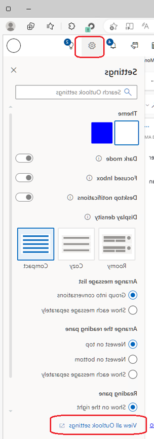 Outlook settings first view